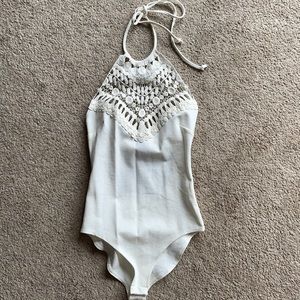 White lace halter body suit